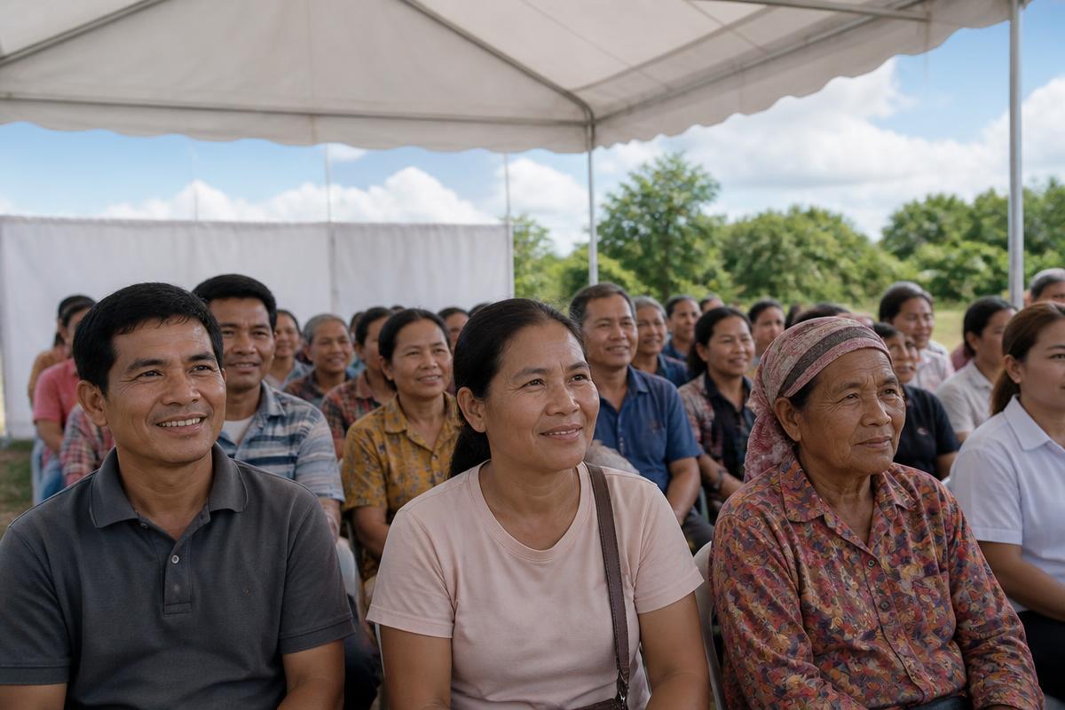 Community members attending an outdoor grant briefing session
