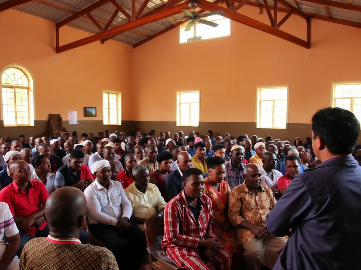 A large community gathering attending a foundation briefing