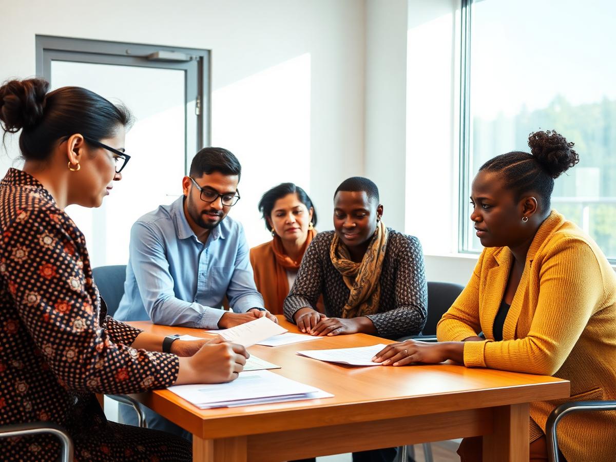 NGO leaders reviewing free grant funding opportunity documents in a meeting room